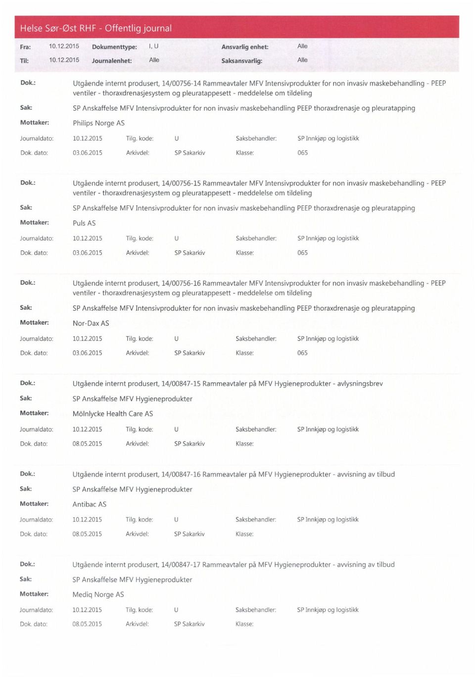 PEEPthoraxdrenasje og pleuratapping Philips Norge AS Dok.: Utgående internt produsert, 14/00756-15 Rammeavtaler MFV Intensivprodukter for non invasiv maskebehandling - PEEP Puls AS Dok.