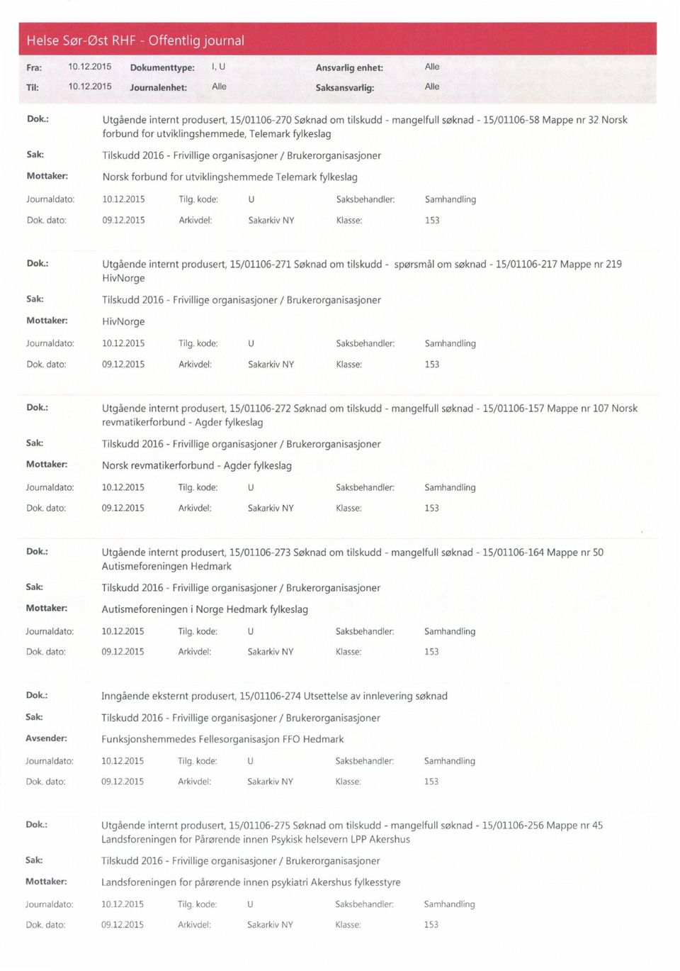 Telemark fylkeslag Dok.: Utgående internt produsert, 15/01106-271 Søknad om tilskudd - spørsmål om søknad - 15/01106-217 Mappe nr 219 HivNorge HivNorge Dok.