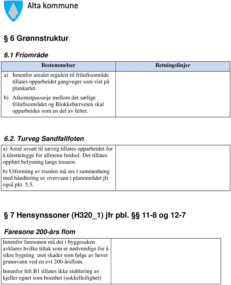 Turveg Sandfallfoten a) Areal avsatt til turveg tillates opparbeidet for å tilrettelegge for allmenn ferdsel. Det tillates oppført belysning langs traseen.