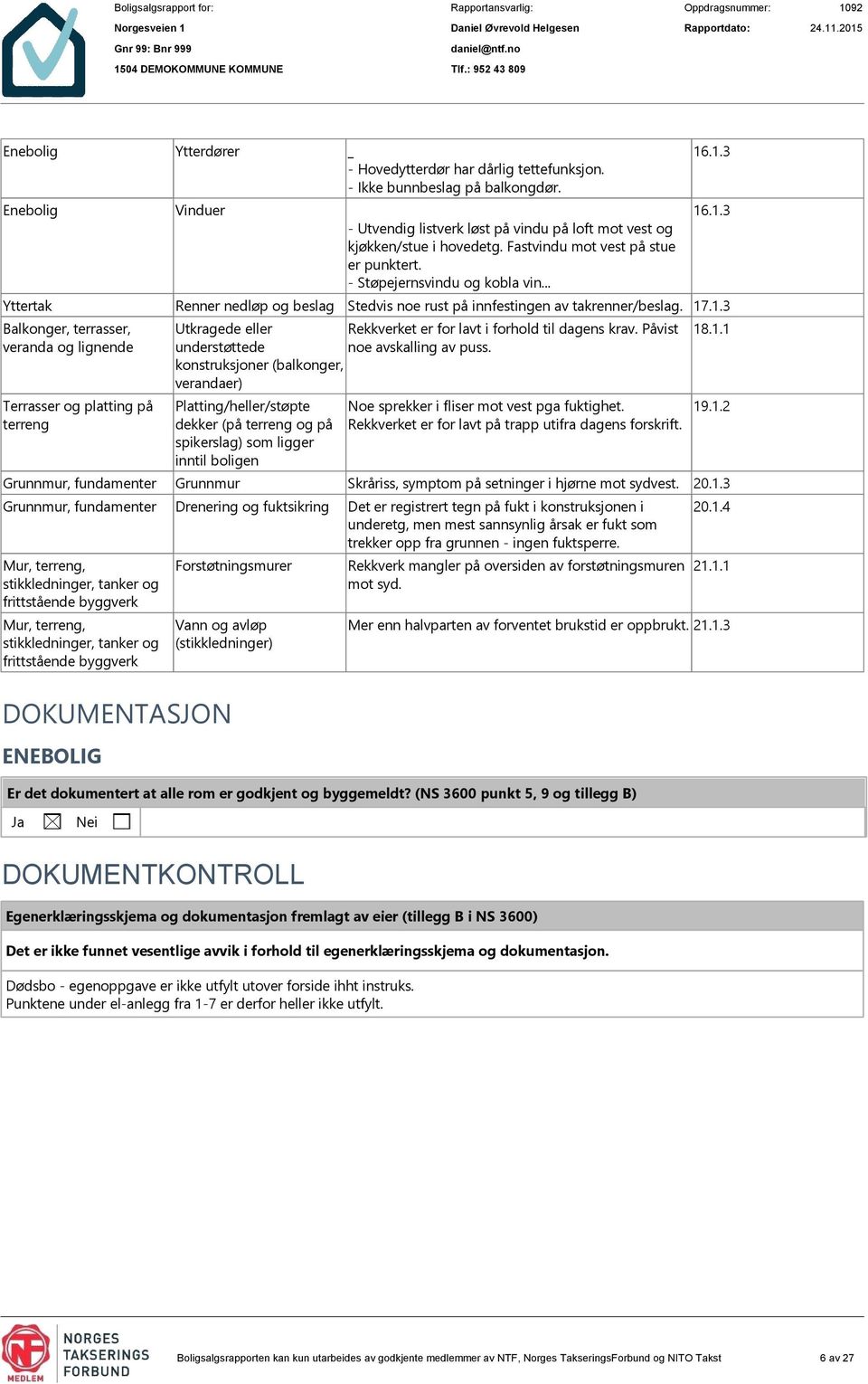 .1.3 Balkonger, terrasser, veranda og lignende Utagede eller Rekkverket er for lavt i forhold til dagens av. Påvist understøttede noe avskalling av puss.