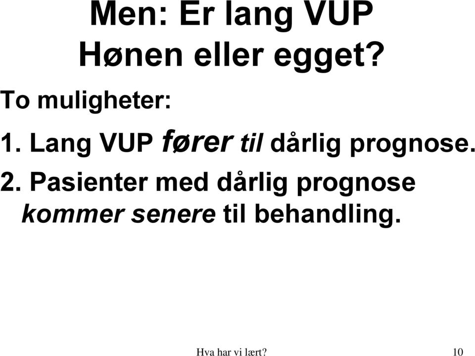 Lang VUP fører til dårlig prognose. 2.