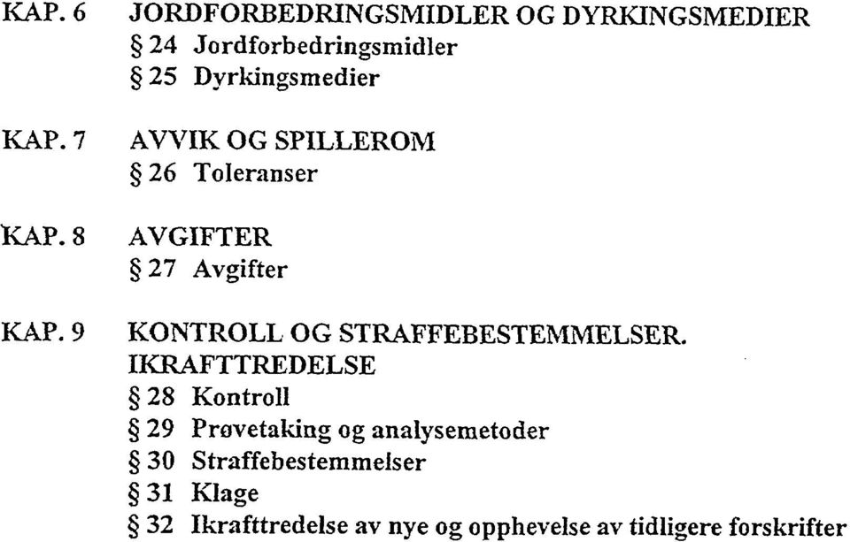 AVVIK OG SPILLEROM 26 Toleranser AVGIFTER 27 Avgifter KONTROLL OG STRAÆFEBESTEMMELSER.