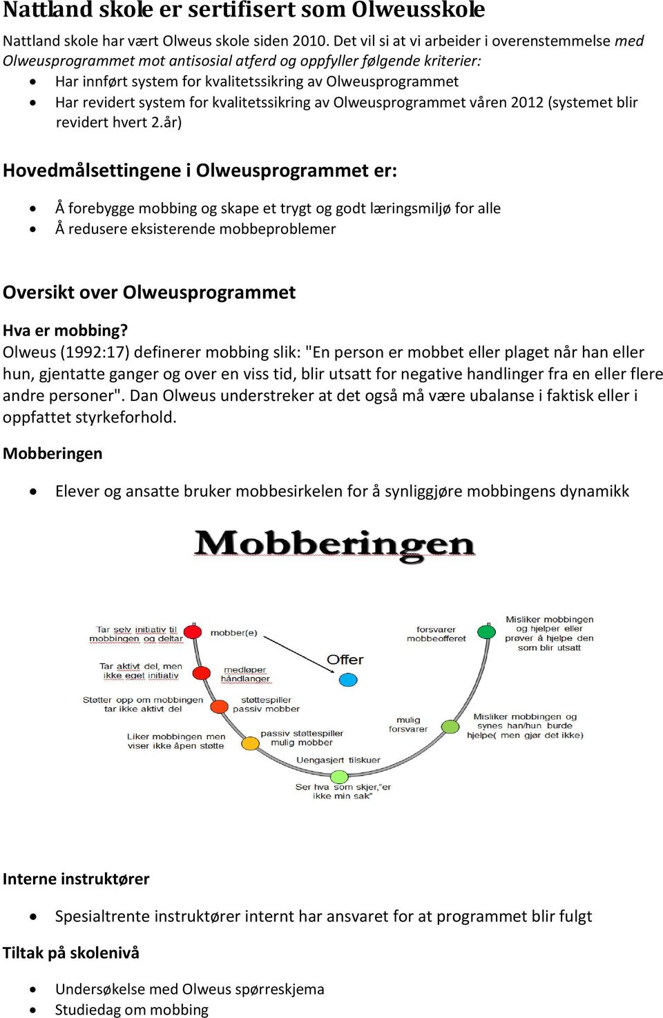 for kvalitetssikring av Olweusprogrammet våren 2012 (systemet blir revidert hvert 2.