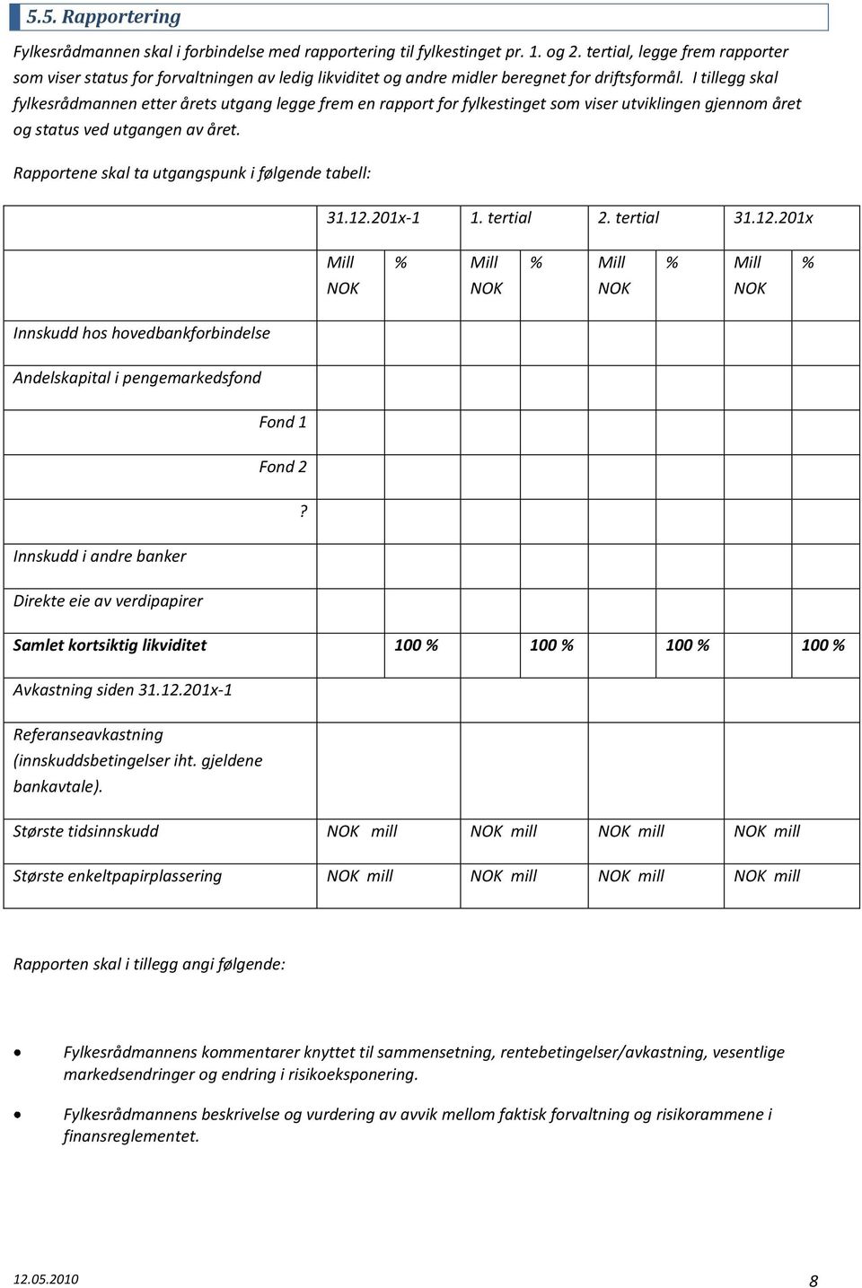 I tillegg skal fylkesrådmannen etter årets utgang legge frem en rapport for fylkestinget som viser utviklingen gjennom året og status ved utgangen av året.