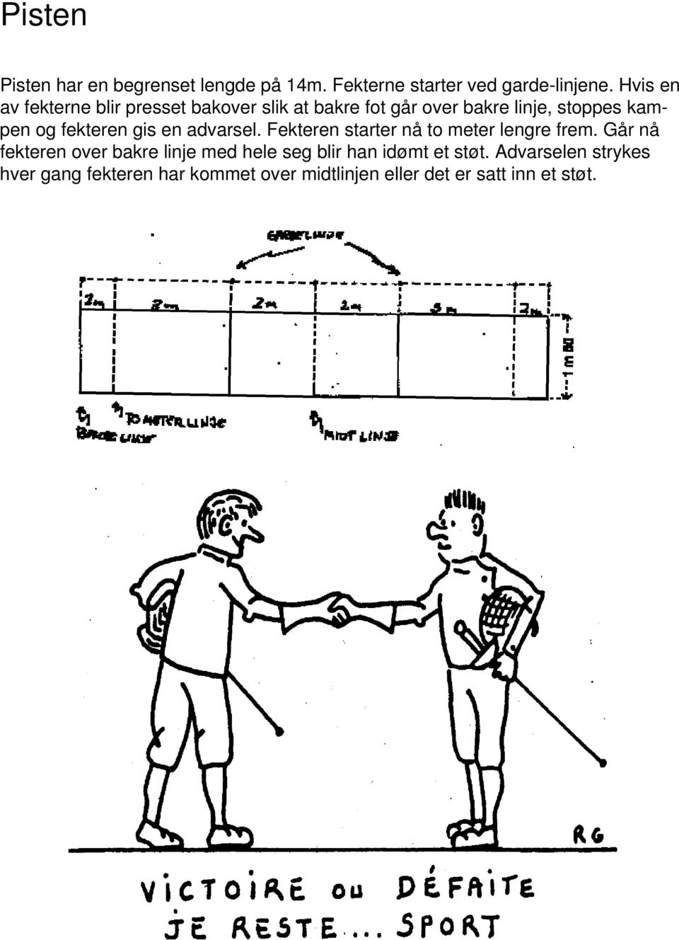 fekteren gis en advarsel. Fekteren starter nå to meter lengre frem.