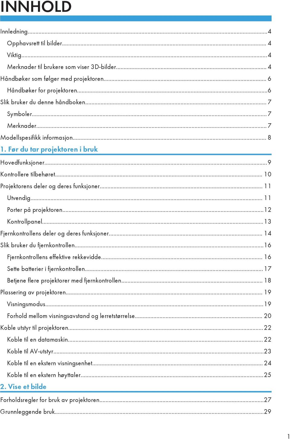 .. 10 Projektorens deler og deres funksjoner... 11 Utvendig... 11 Porter på projektoren...12 Kontrollpanel...13 Fjernkontrollens deler og deres funksjoner... 14 Slik bruker du fjernkontrollen.