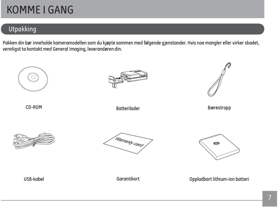 Hvis noe mangler eller virker skadet, vennligst ta kontakt med General