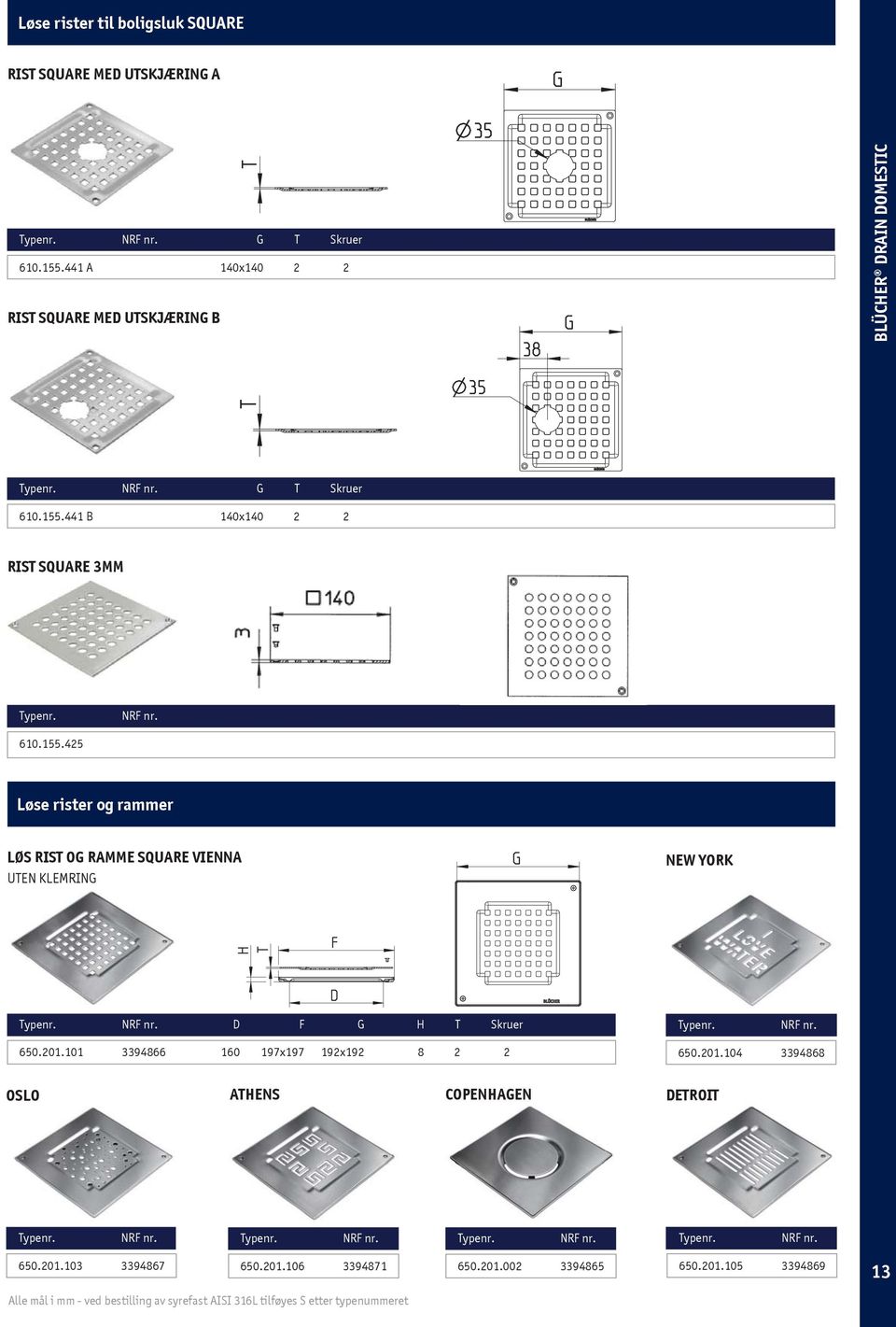 441 B 140x140 2 2 RIST SQUARE 3MM 610.155.