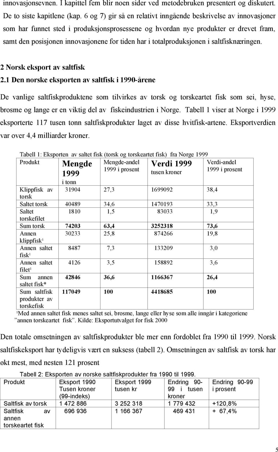 totalproduksjonen i saltfisknæringen. 2 Norsk eksport av saltfisk 2.