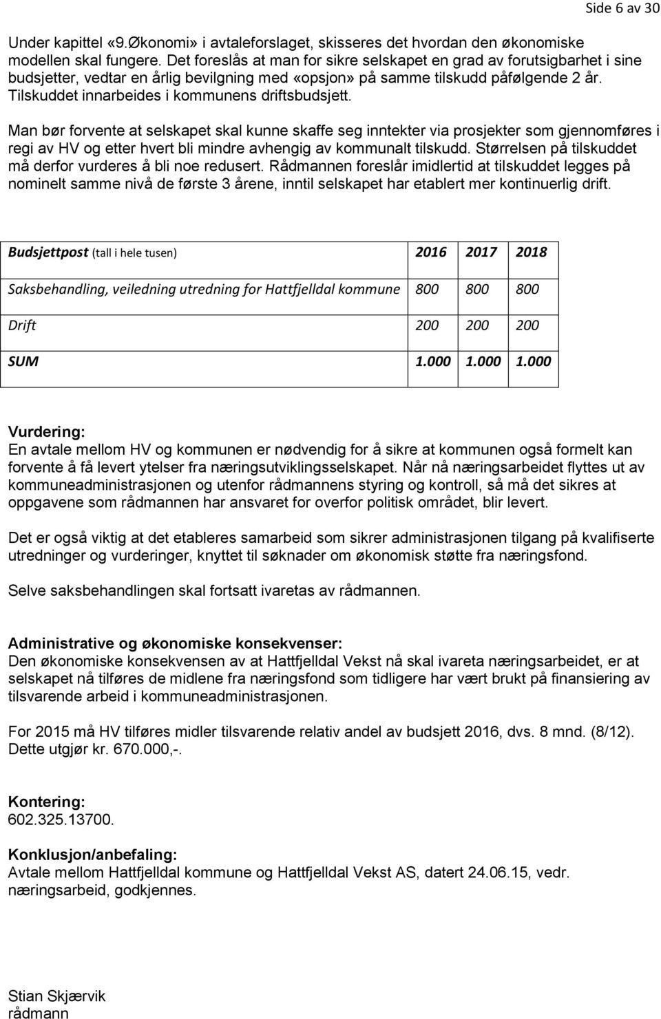 Tilskuddet innarbeides i kommunens driftsbudsjett.