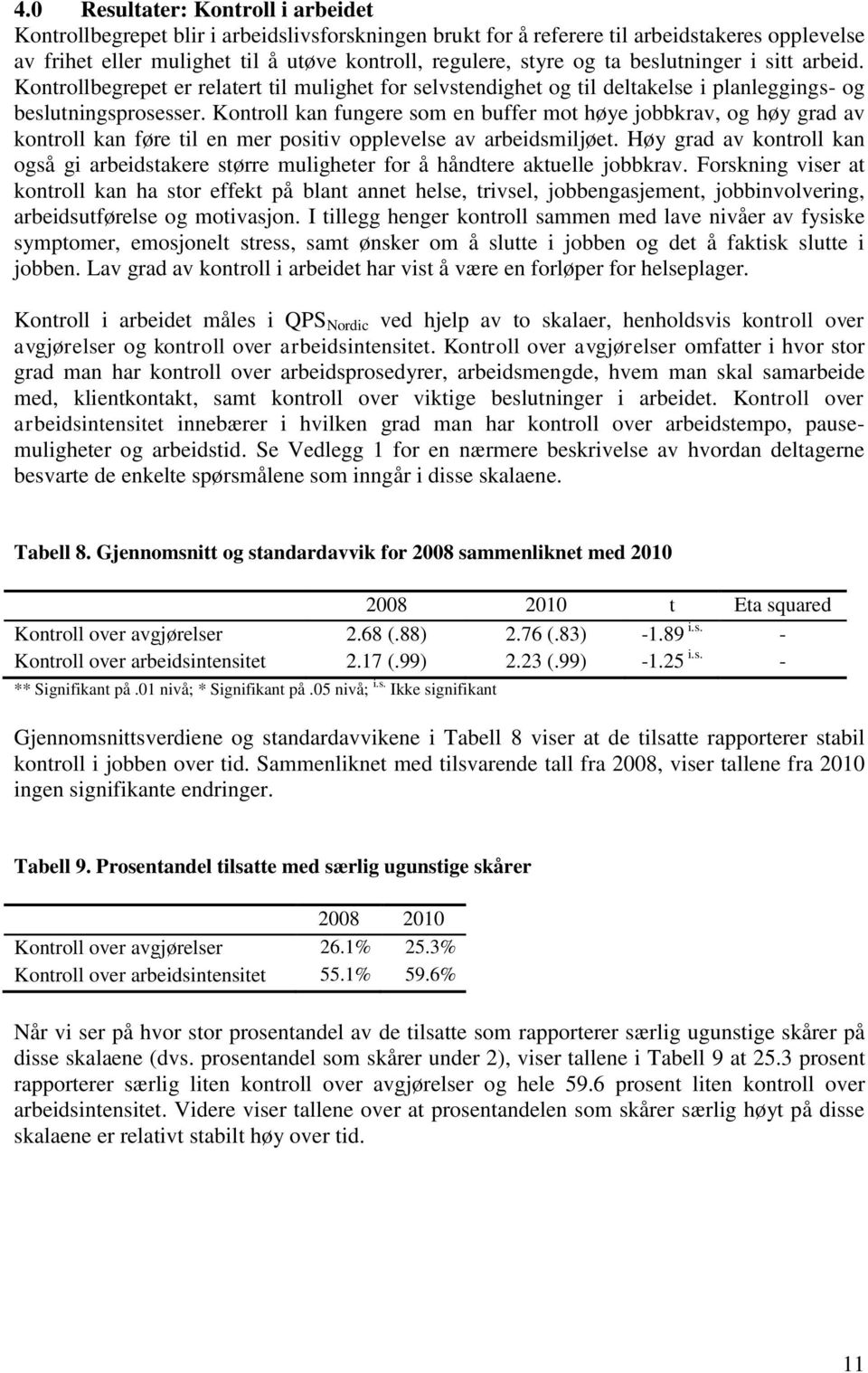 Kontroll kan fungere som en buffer mot høye jobbkrav, og høy grad av kontroll kan føre til en mer positiv opplevelse av arbeidsmiljøet.