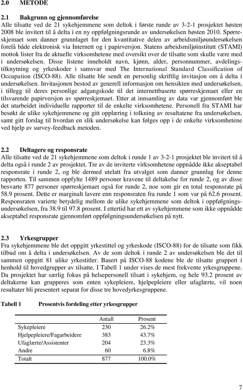 2010. Spørreskjemaet som danner grunnlaget for den kvantitative delen av arbeidsmiljøundersøkelsen forelå både elektronisk via Internett og i papirversjon.