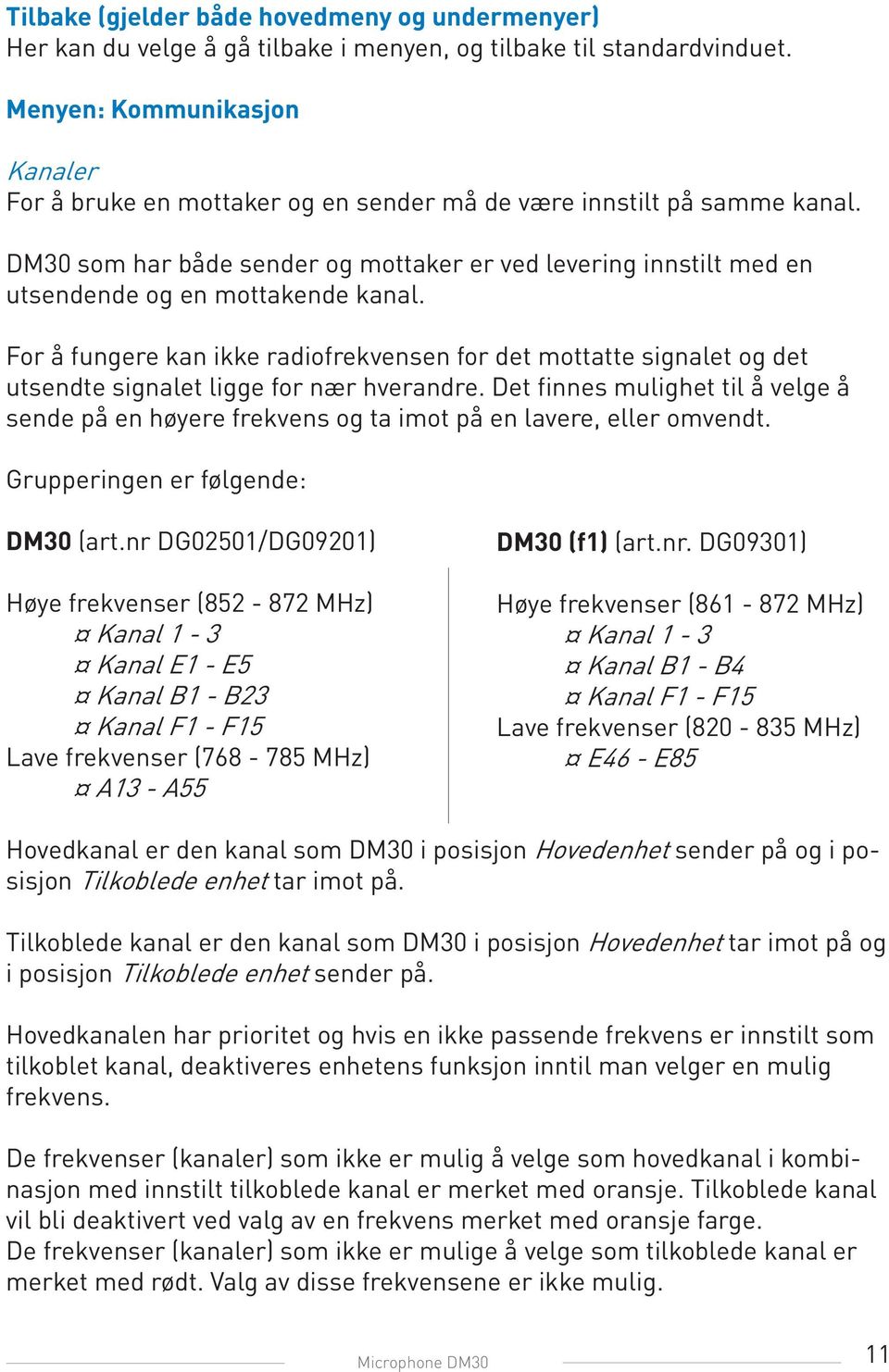 DM30 som har både sender og mottaker er ved levering innstilt med en utsendende og en mottakende kanal.