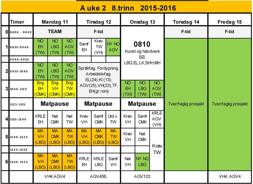 F-tid 1 0855-0940 0940-0955 2 0955-1040 3 10 4 0-112 5 () () () () NY Språkfag. Fordypning.