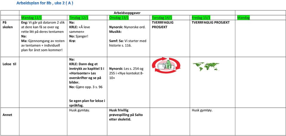 Ma: Gjennomgang av resten Krø: : Sa: Vi starter med av tentamen + individuell historie s. 116. plan for året som kommer!