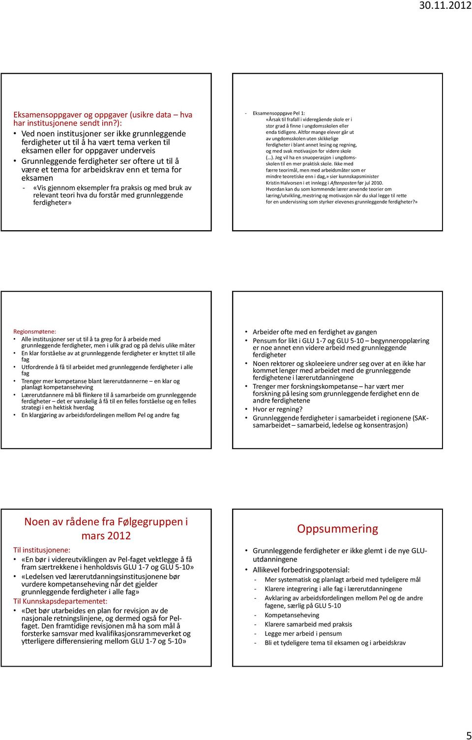 arbeidskrav enn et tema for eksamen - «Vis gjennom eksempler fra praksis og med bruk av relevant teori hva du forstår med grunnleggende ferdigheter» - Eksamensoppgave Pel 1: «Årsak til frafall i