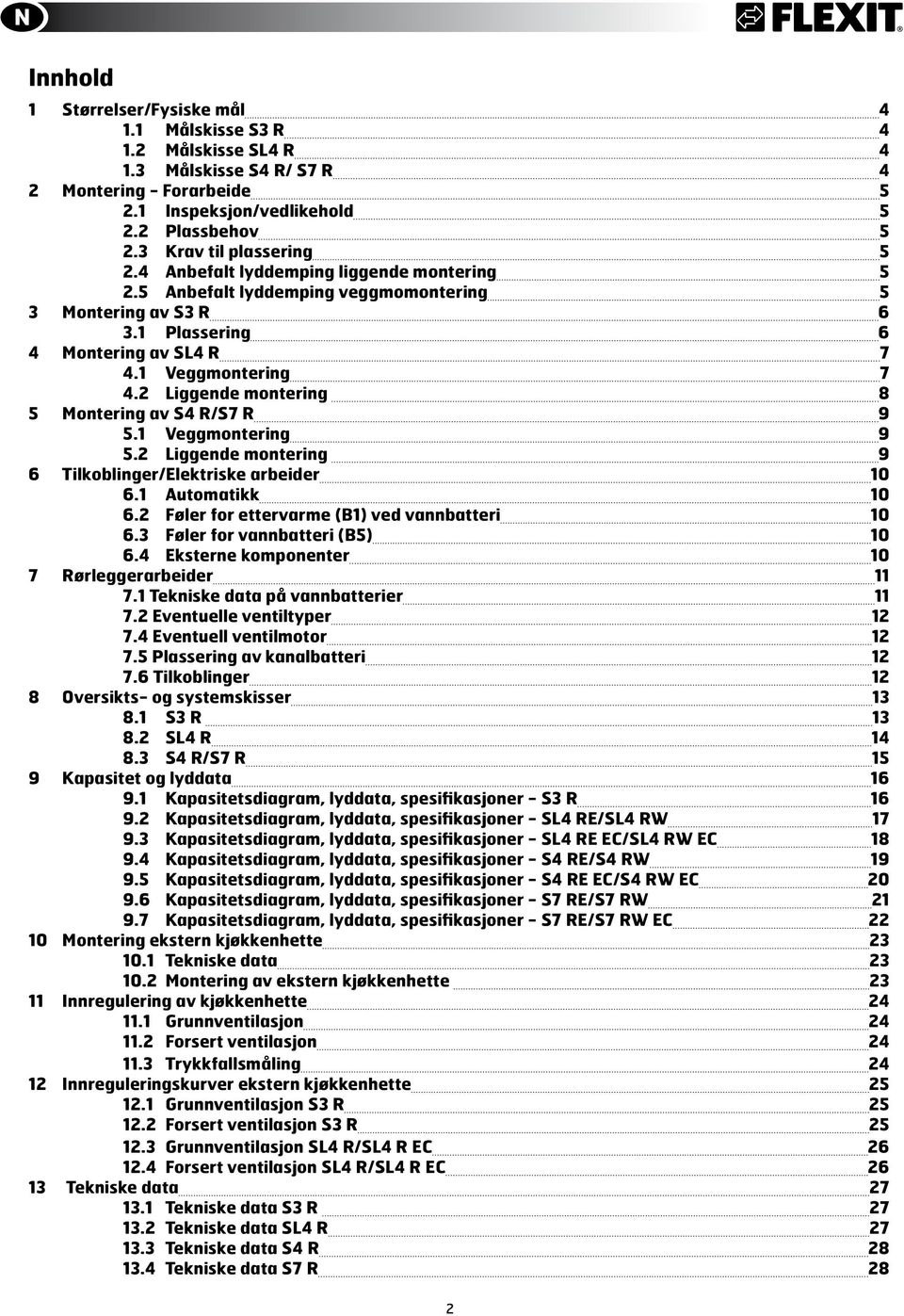 2 Liggende montering 8 5 Montering av S4 R/S7 R 9 5.1 Veggmontering 9 5.2 Liggende montering 9 6 Tilkoblinger/Elektriske arbeider 1 6.1 Automatikk 1 6.2 Føler for ettervarme (B1) ved vannbatteri 1 6.