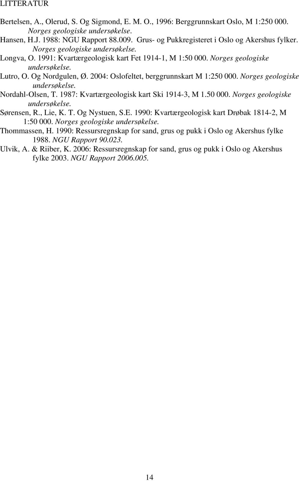 Og Nordgulen, Ø. 2004: Oslofeltet, berggrunnskart M 1:250 000. Norges geologiske undersøkelse. Nordahl-Olsen, T. 1987: Kvartærgeologisk kart Ski 1914-3, M 1.50 000. Norges geologiske undersøkelse. Sørensen, R.