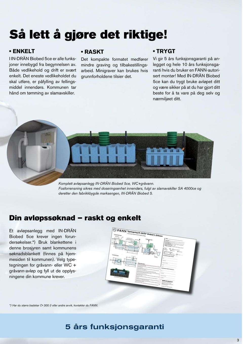 RASKT Det kompakte formatet medfører mindre graving og tilbakestillingsarbeid. Minigraver kan brukes hvis grunnforholdene tilsier det.