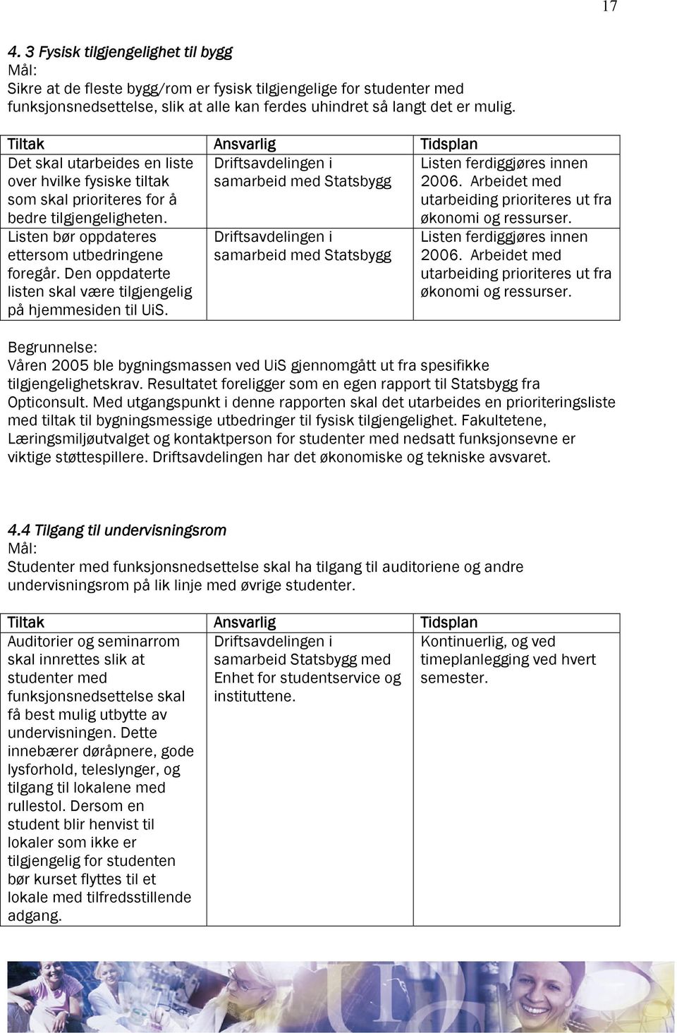 Driftsavdelingen i samarbeid med Statsbygg Listen bør oppdateres ettersom utbedringene foregår. Den oppdaterte listen skal være tilgjengelig på hjemmesiden til UiS.