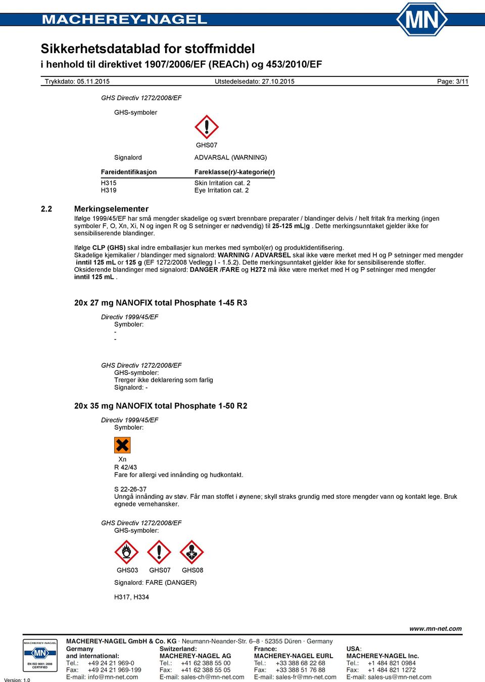 er nødvendig) til 25125 ml g. Dette merkingsunntaket gjelder ikke for sensibiliserende blandinger. Ifølge CLP (GHS) skal indre emballasjer kun merkes med symbol(er) og produktidentifisering.