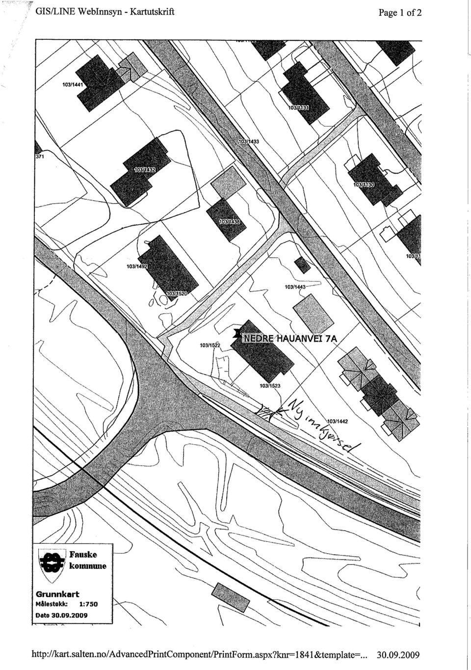 . Grunnkart Mllestokk: 1:750 Dato 30.09.2009 http://kar.