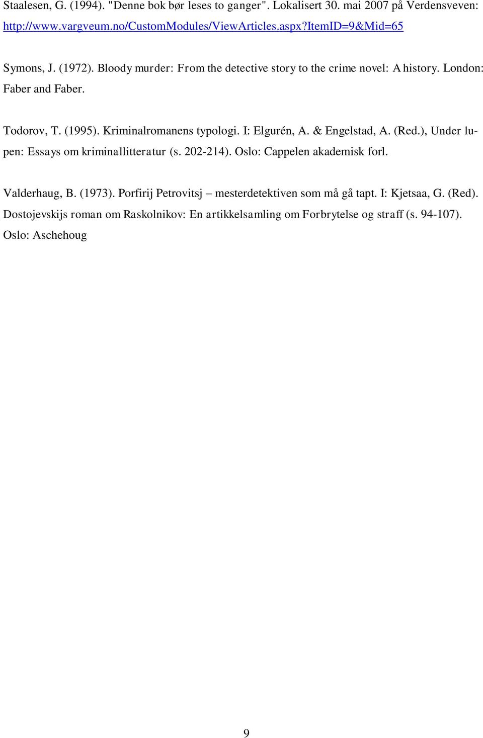 Kriminalromanens typologi. I: Elgurén, A. & Engelstad, A. (Red.), Under lupen: Essays om kriminallitteratur (s. 202-214). Oslo: Cappelen akademisk forl.