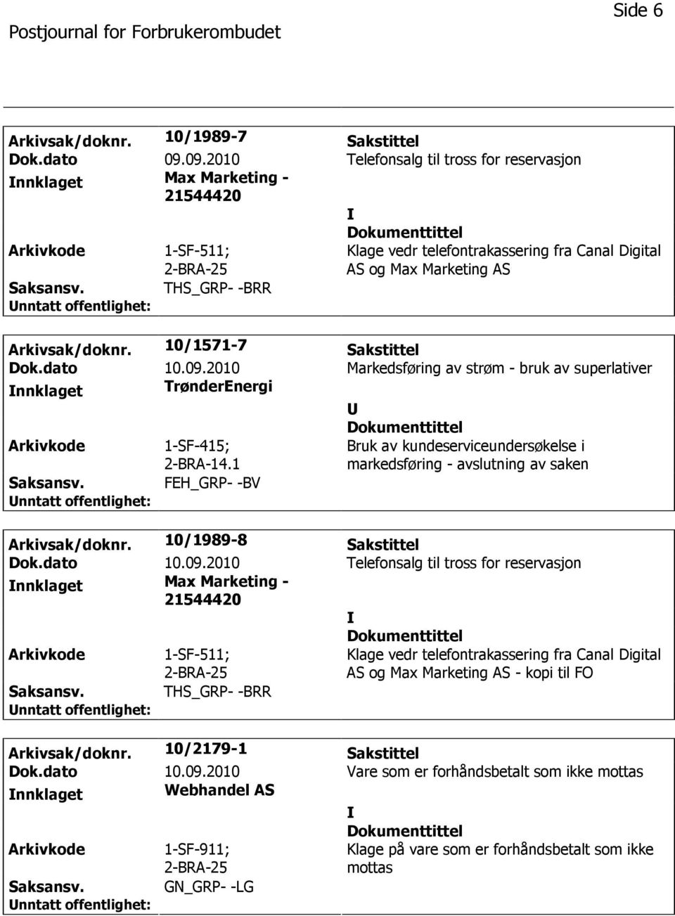 10/1571-7 Sakstittel Dok.dato 10.09.2010 Markedsføring av strøm - bruk av superlativer nnklaget TrønderEnergi 1-SF-415; 2-BRA-14.