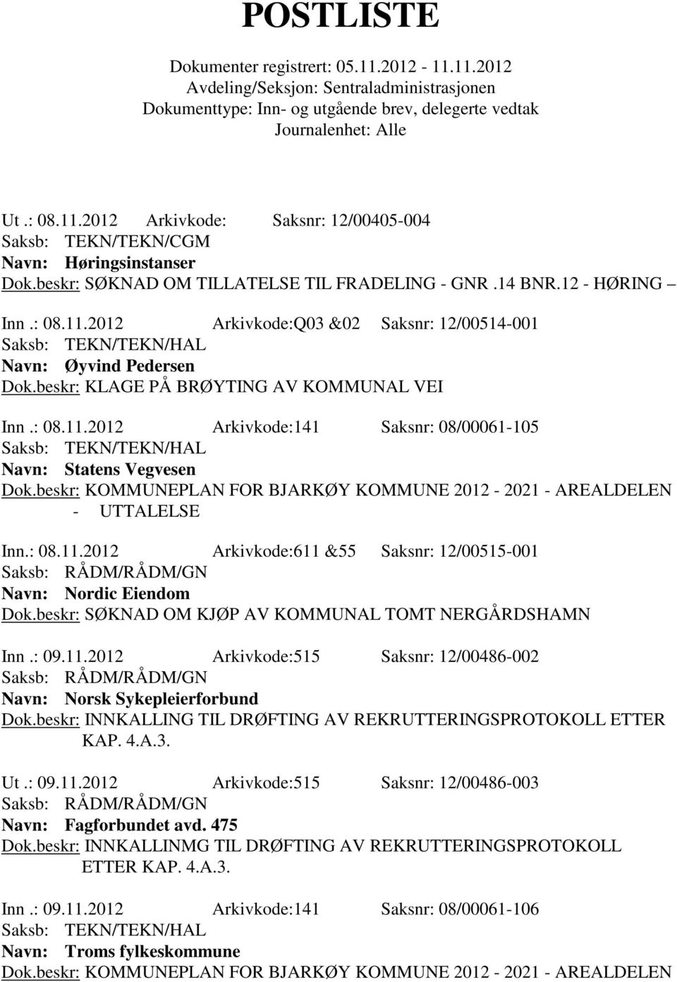 beskr: SØKNAD OM KJØP AV KOMMUNAL TOMT NERGÅRDSHAMN Inn.: 09.11.2012 Arkivkode:515 Saksnr: 12/00486-002 Navn: Norsk Sykepleierforbund Dok.