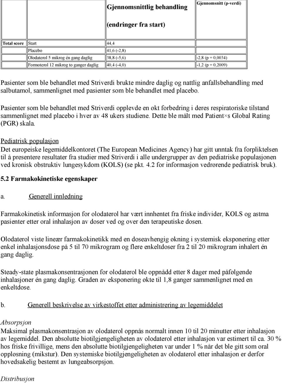 behandlet med placebo. Pasienter som ble behandlet med Striverdi opplevde en økt forbedring i deres respiratoriske tilstand sammenlignet med placebo i hver av 48 ukers studiene.