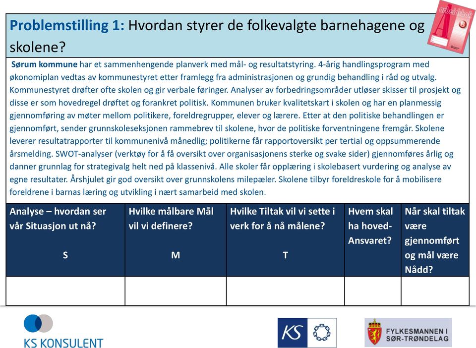 Analyser av forbedringsområder utløser skisser til prosjekt og disse er som hovedregel drøftet og forankret politisk.