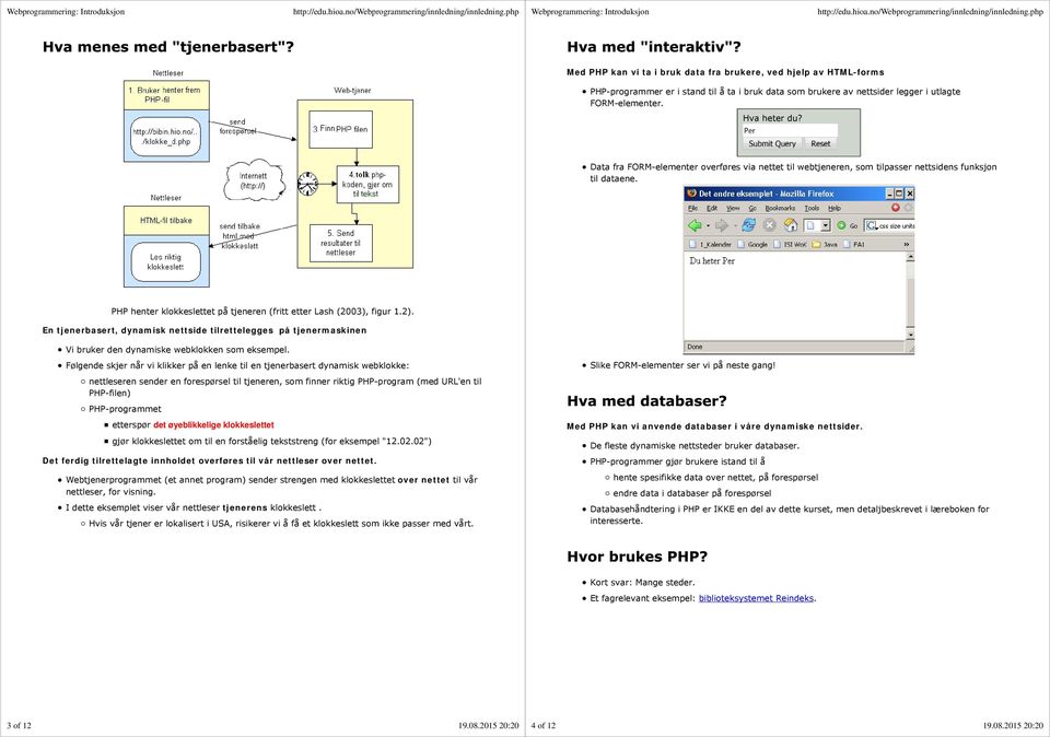 En tjenerbasert, dynamisk nettside tilrettelegges på tjenermaskinen Vi bruker den dynamiske webklokken som eksempel.