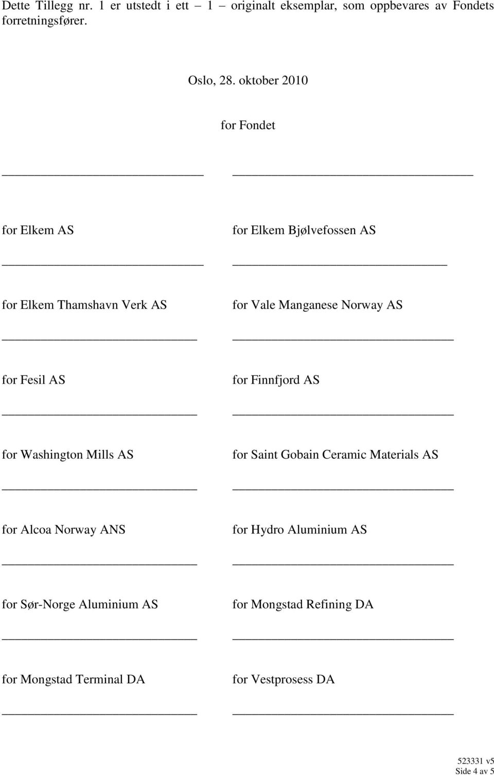 AS for Fesil AS for Finnfjord AS for Washington Mills AS for Saint Gobain Ceramic Materials AS for Alcoa Norway ANS for