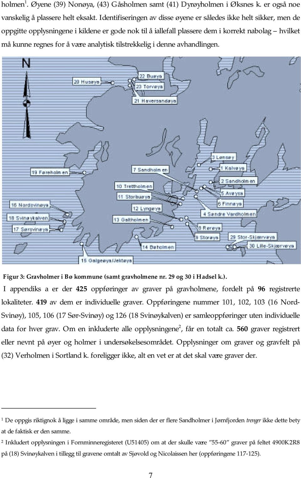 analytisk tilstrekkelig i denne avhandlingen. Figur 3: Gravholmer i Bø kommune (samt gravholmene nr. 29 og 30 i Hadsel k.).