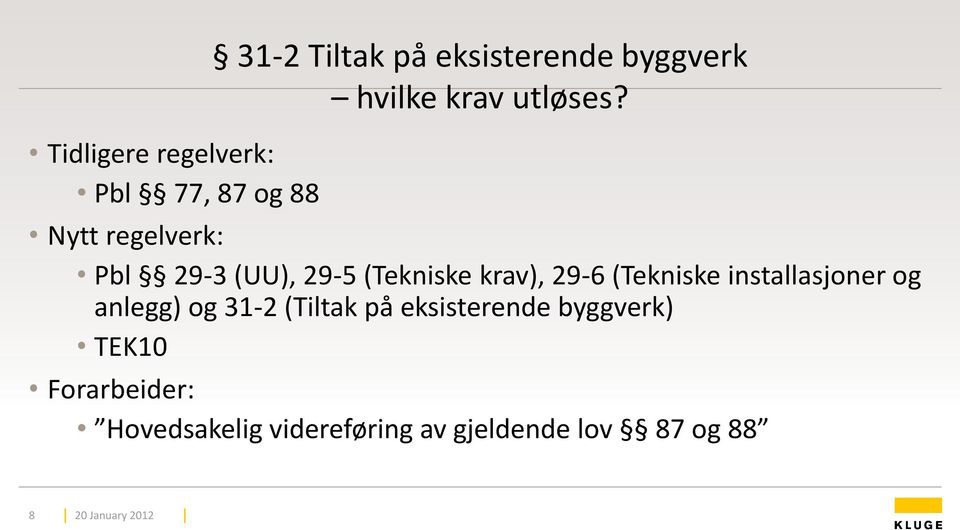 Nytt regelverk: Pbl 29-3 (UU), 29-5 (Tekniske krav), 29-6 (Tekniske