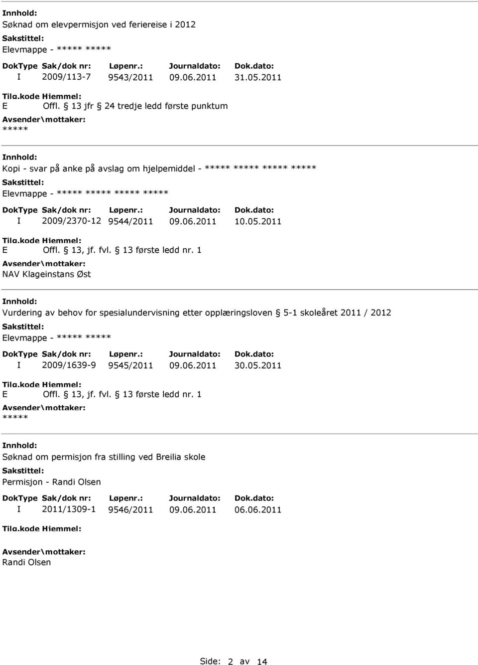 2011 E NAV Klageinstans Øst nnhold: Vurdering av behov for spesialundervisning etter opplæringsloven 5-1 skoleåret 2011 / 2012