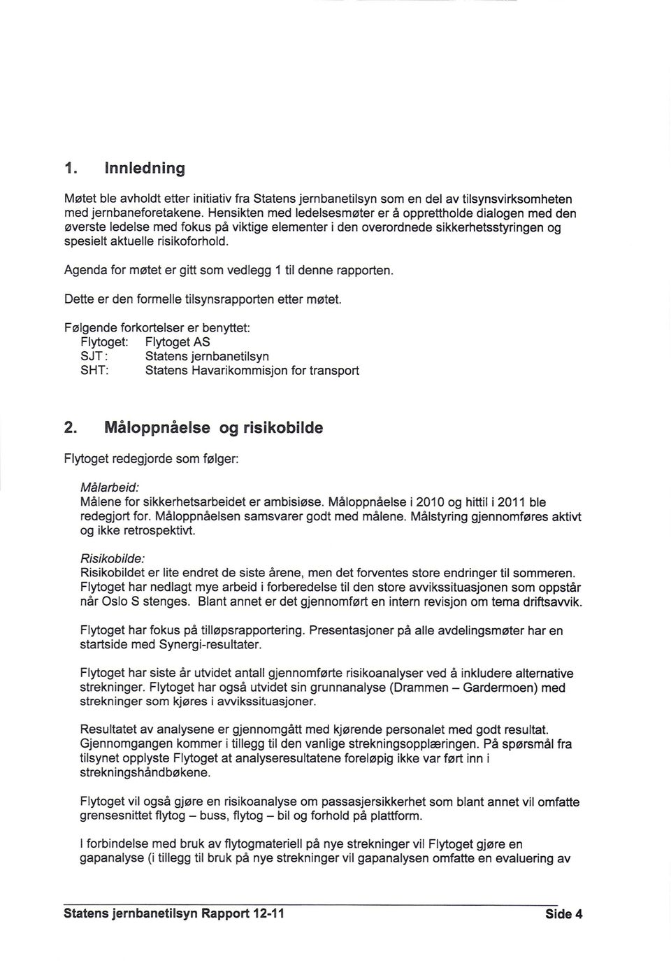 Agenda for møtet er gitt som vedlegg 1 til denne rapporten. Dette er den formelle tilsynsrapporten etter møtet.