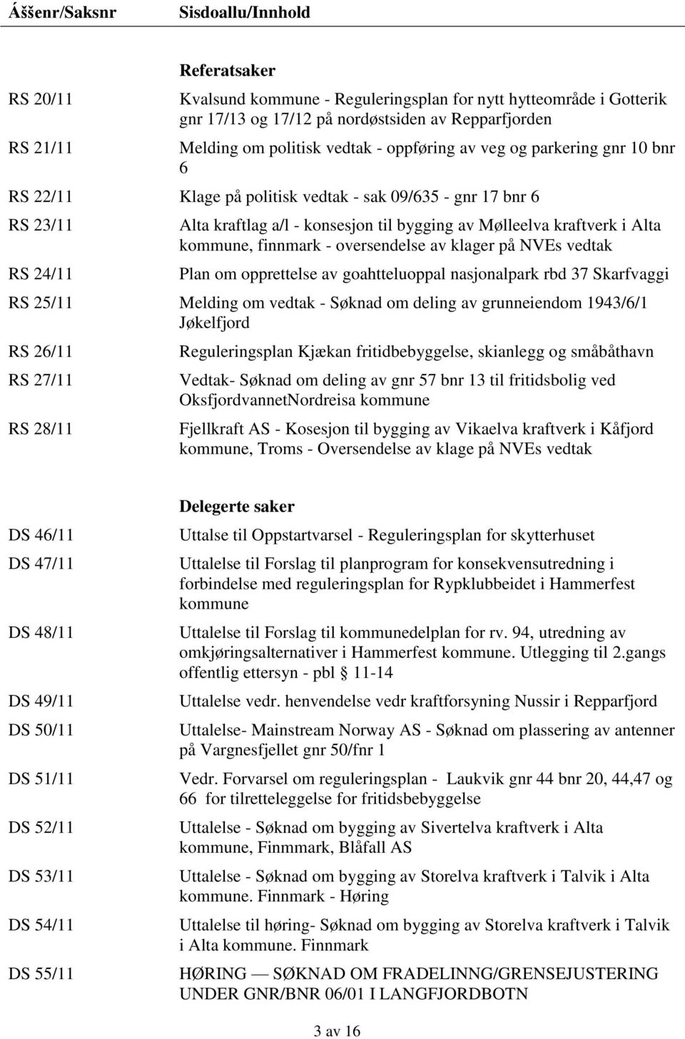 kraftverk i Alta kommune, finnmark - oversendelse av klager på NVEs vedtak Plan om opprettelse av goahtteluoppal nasjonalpark rbd 37 Skarfvaggi RS 25/11 Melding om vedtak - Søknad om deling av