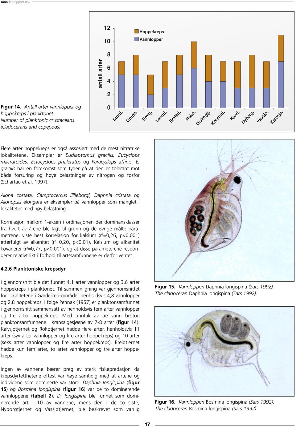 Eksempler er Eudiaptomus gracilis, Eucyclops macruroides, Ectocyclops phaleratus og Paracyslops affinis. E. gracilis har en forekomst som tyder på at den er tolerant mot både forsuring og høye belastninger av nitrogen og fosfor (Schartau et al.