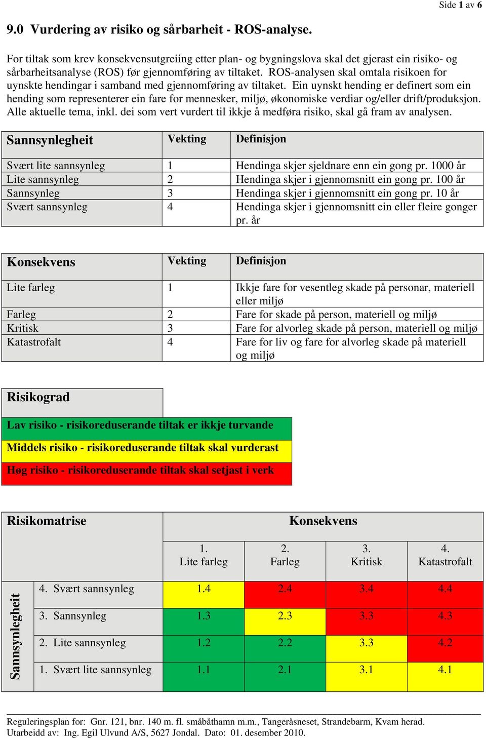 ROS-analysen skal omtala risikoen for uynskte hendingar i samband med gjennomføring av tiltaket.