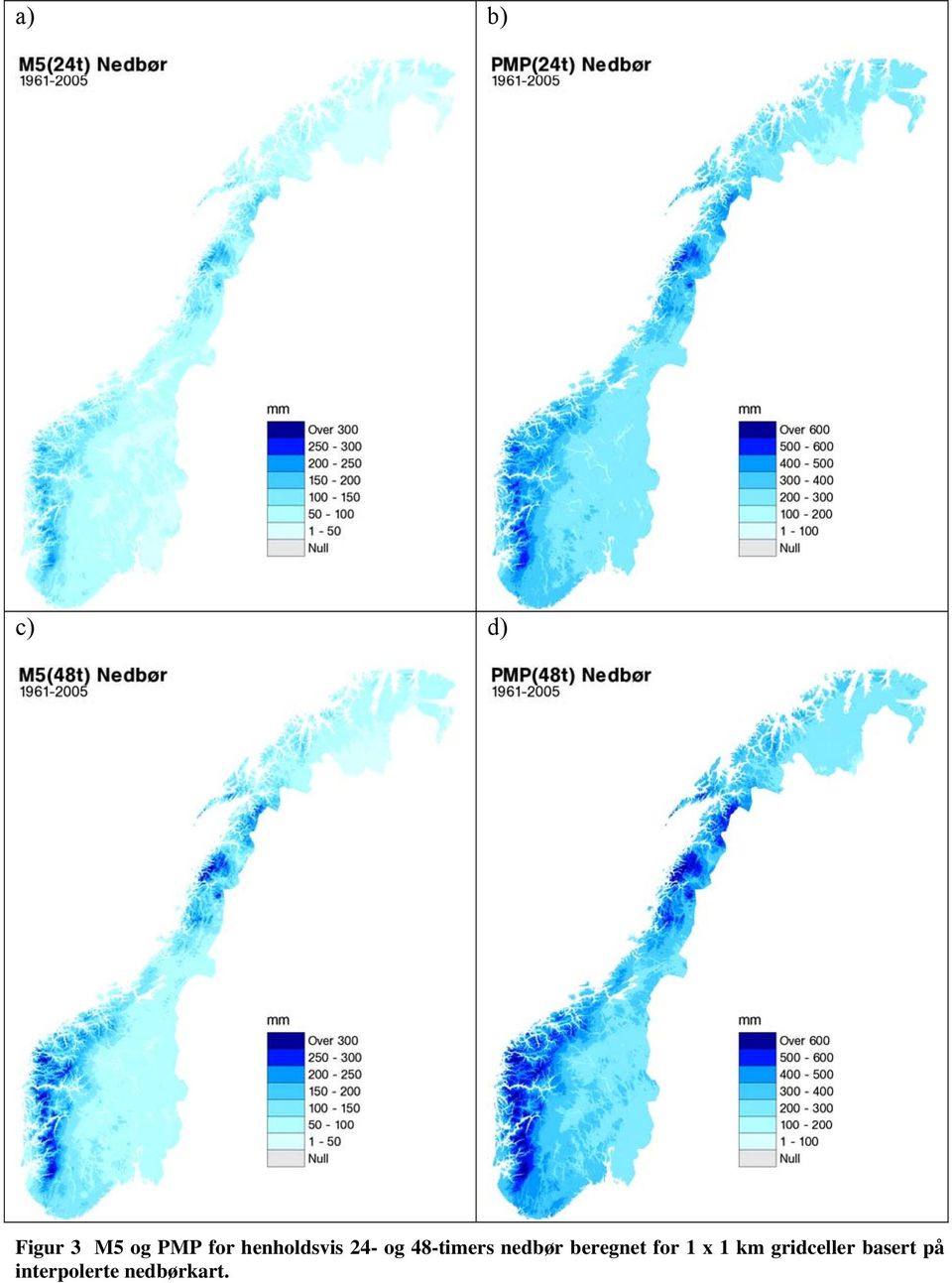 nedbør beregnet for 1 x 1 km