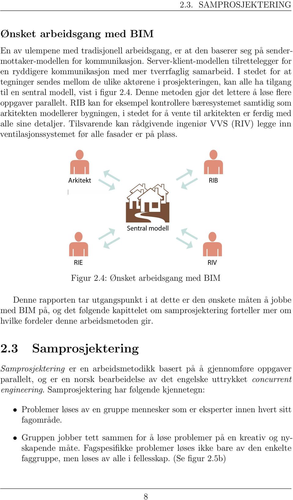 I stedet for at tegninger sendes mellom de ulike aktørene i prosjekteringen, kan alle ha tilgang til en sentral modell, vist i figur 2.4.