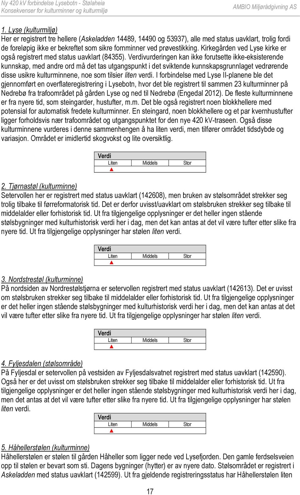 vurderingen kan ikke forutsette ikke-eksisterende kunnskap, med andre ord må det tas utgangspunkt i det sviktende kunnskapsgrunnlaget vedrørende disse usikre kulturminnene, noe som tilsier liten