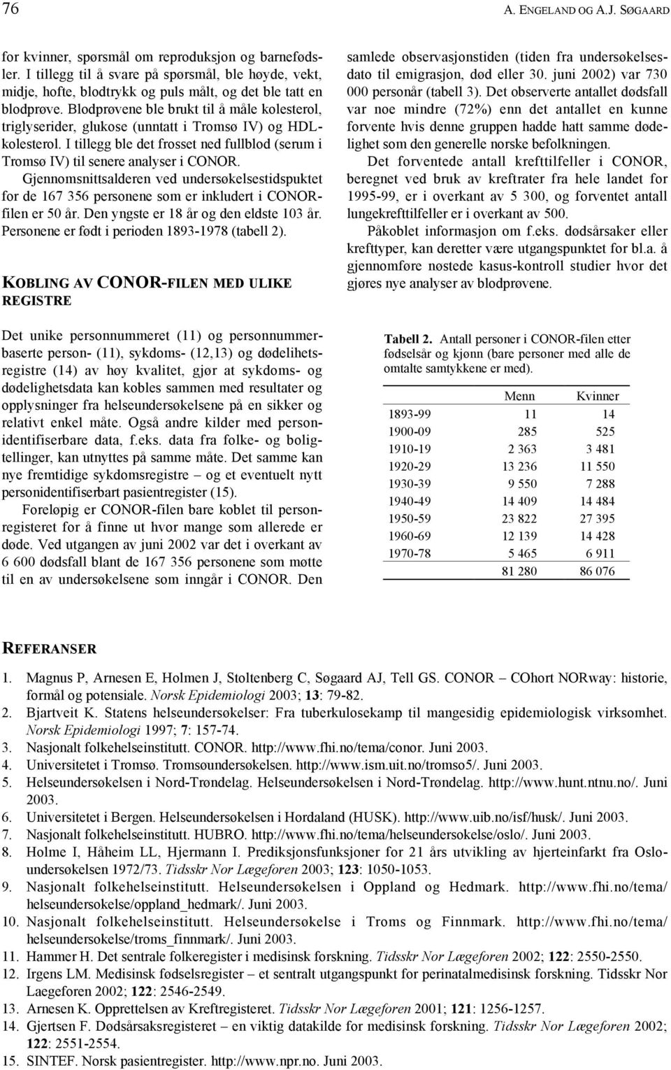 Blodprøvene ble brukt til å måle kolesterol, triglyserider, glukose (unntatt i Tromsø IV) og HDLkolesterol. I tillegg ble det frosset ned fullblod (serum i Tromsø IV) til senere analyser i CONOR.