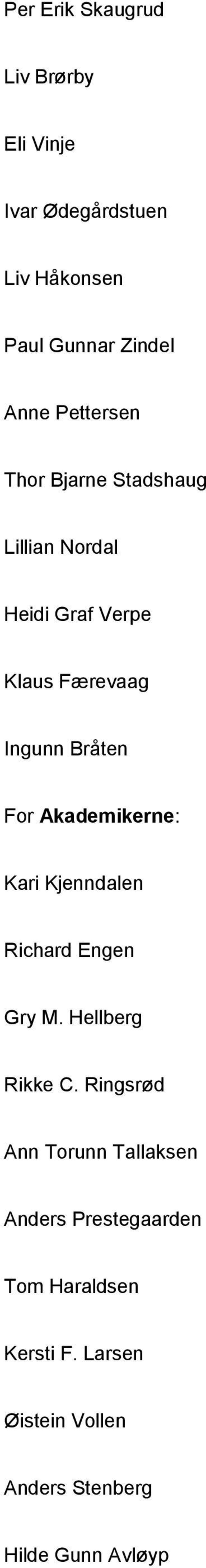 Akademikerne: Kari Kjenndalen Richard Engen Gry M. Hellberg Rikke C.