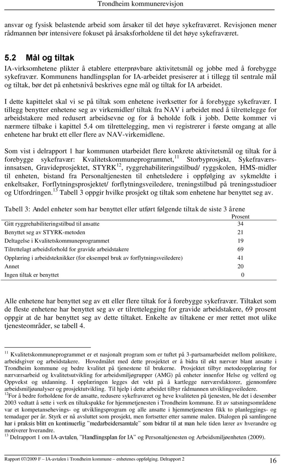 Kommunens handlingsplan for IA-arbeidet presiserer at i tillegg til sentrale mål og tiltak, bør det på enhetsnivå beskrives egne mål og tiltak for IA arbeidet.