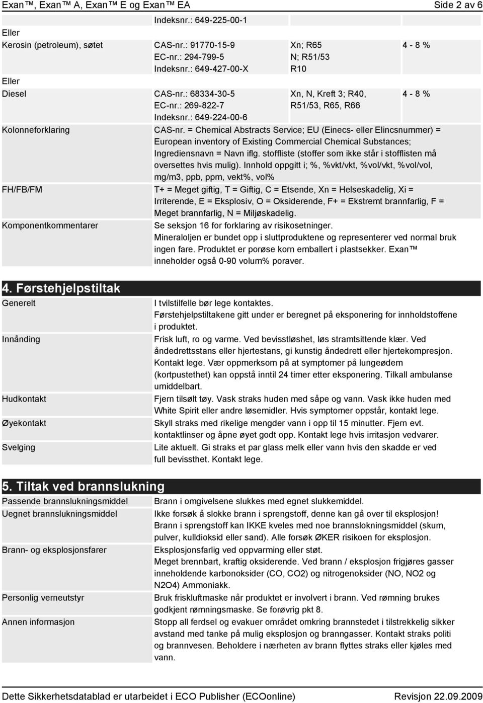 = Chemical Abstracts Service; EU (Einecs- eller Elincsnummer) = European inventory of Existing Commercial Chemical Substances; Ingrediensnavn = Navn iflg.