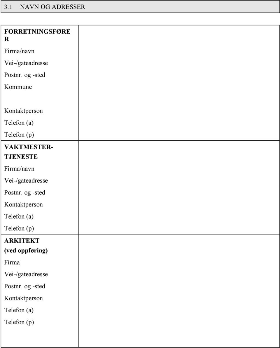 Firma/navn Vei-/gateadresse Postnr.