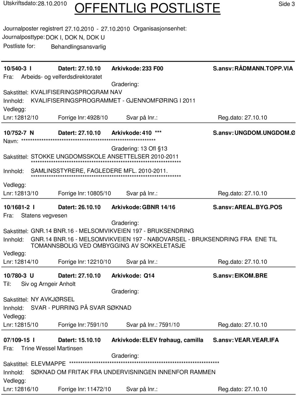 10.10 10/752-7 N Datert: 27.10.10 Arkivkode: 410 *** S.ansv: UNGDOM.