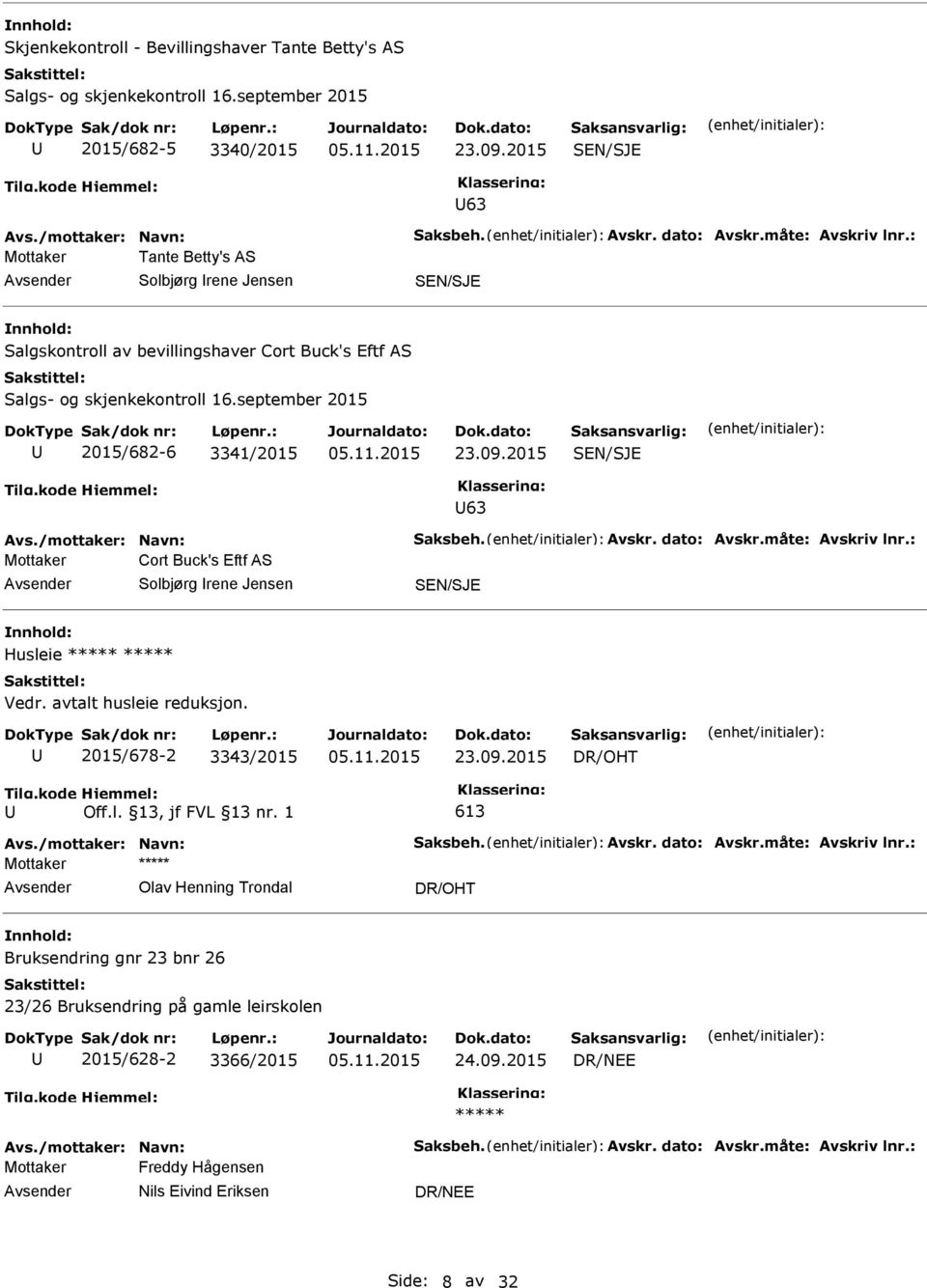 /mottaker: Navn: Saksbeh. Avskr. dato: Avskr.måte: Avskriv lnr.: Mottaker Cort Buck's Eftf AS Solbjørg rene Jensen Husleie Vedr. avtalt husleie reduksjon. 2015/678-2 3343/2015 23.09.2015 613 Avs.